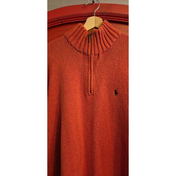 Polo Ralph Lauren Mens XL Burnt Orange Knit Sweater 1/4 Zip Front Dressy Casual - Picture 2 of 4